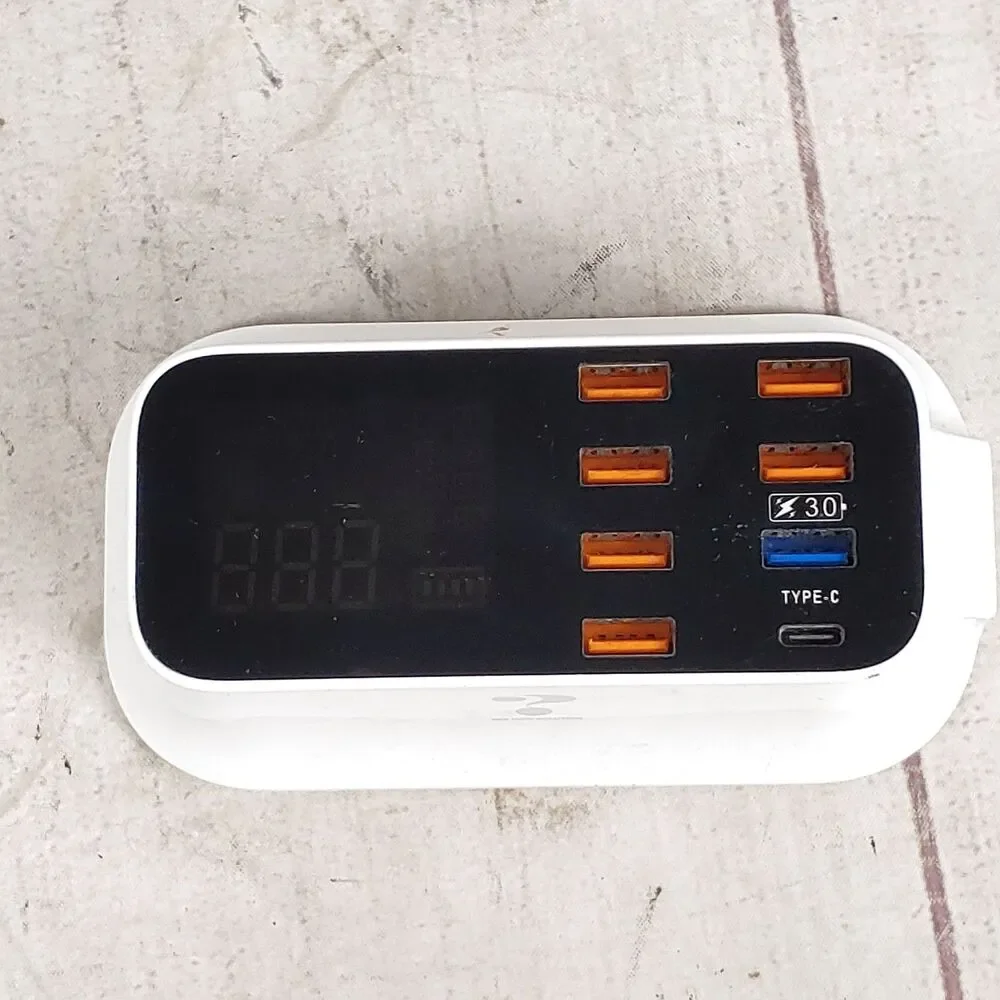40W USB Charger 8 Ports LCD Display - Type C Quick Charge 3.0 - TESTED WORKING